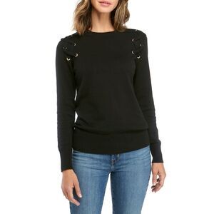 New! MICHAEL KORS Women's Grommet Lace-up Black Sweater Cotton-Blend Size Small